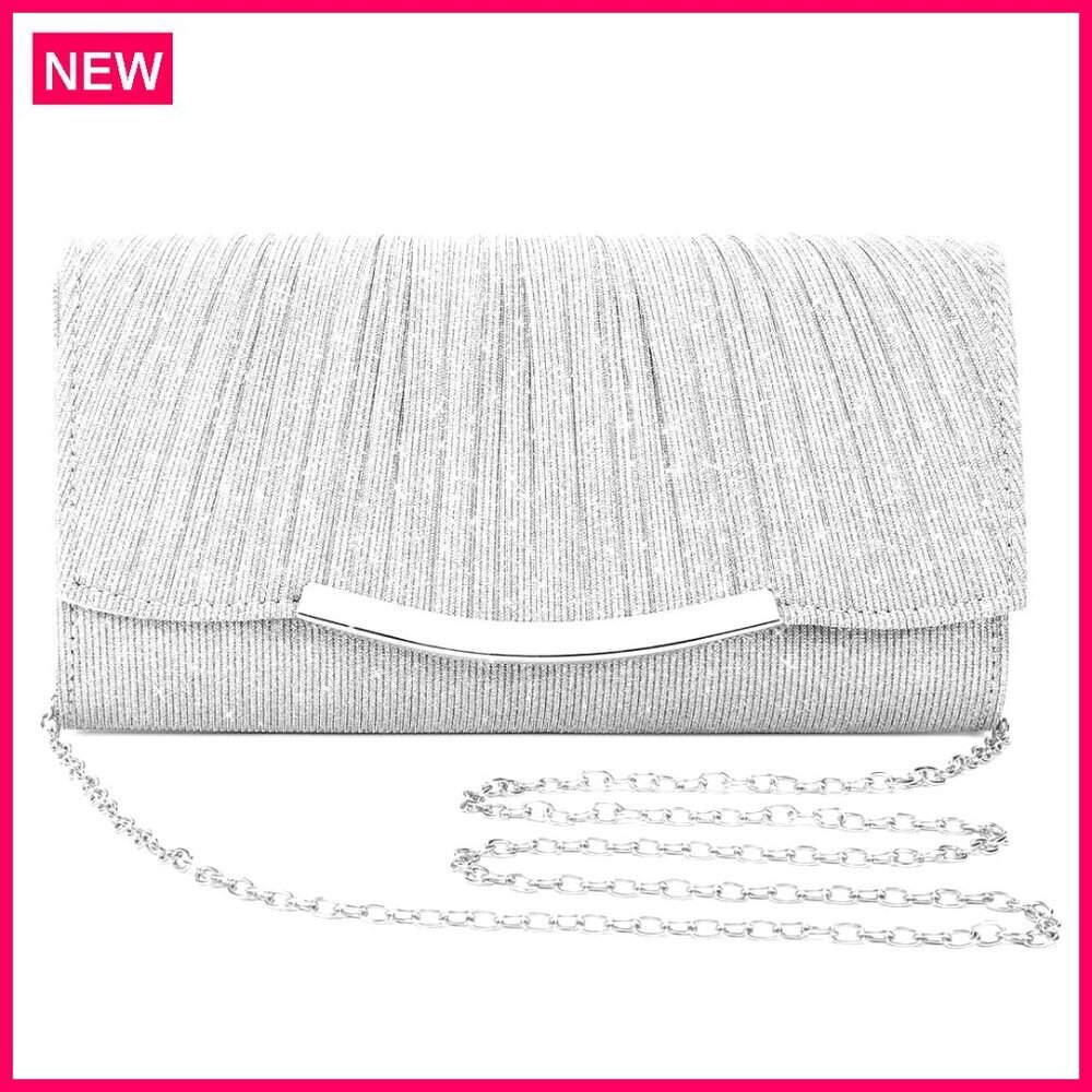 Satin Sequin Evening Clutch with Detachable Strap for Formal Events